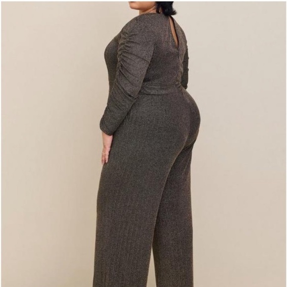 NWT Torrid Glitter Knit‎ Sweetheart Neck Jumpsuit Plus Size 30 Gold Brown - Picture 2 of 14